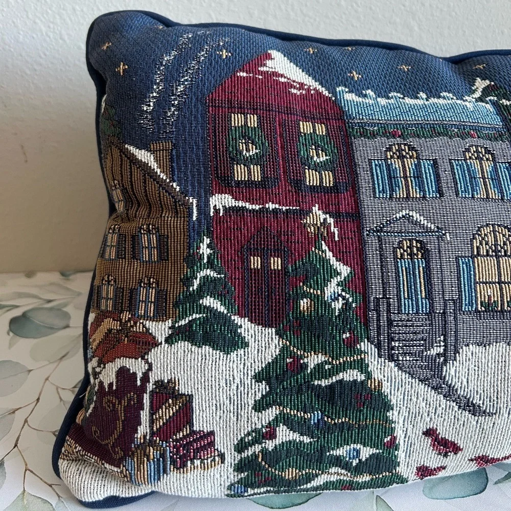 Festive Village Scene Holiday Pillow